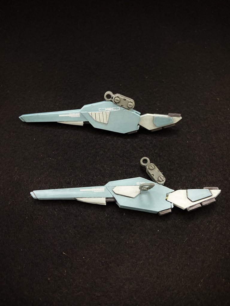今回製作したヴェスバー(G-BRD)。砲身など前半分はF91のヴェスバーから、後ろ半分はプラ板の箱組みやパテで出来ています。アナハイム製ヴェスバーらしく、本体との接続はクランク構造になっています。