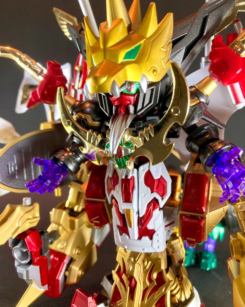 創傑伝オリジナル武将を普通に4体分＋αという作業量で結構な労力を要しましたが、伝説級SD戦国伝キットの魔星大将軍をモチーフに大好きな魏武将の強化・合体形態という構想を形にする事が出来て、大変達成感があり楽しかったです。以上長文となってしまい恐れ入りますが、閲覧頂きありがとうございました。