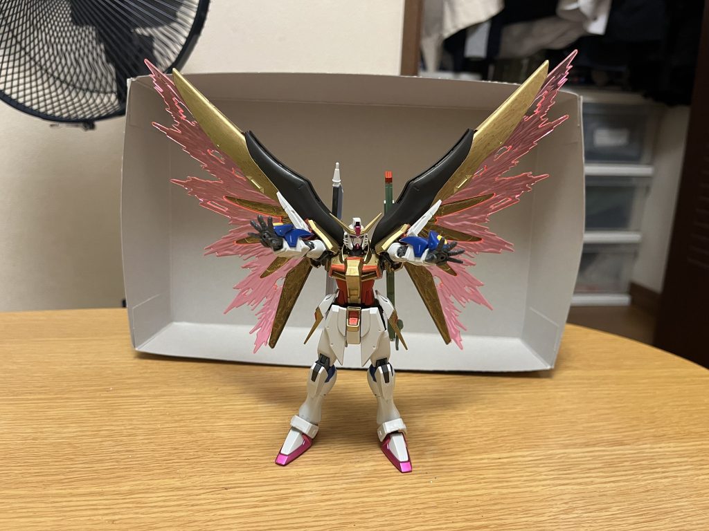 治療能力超強化型のDGハイパワーエンジンの力によって会得した特殊能力にして、本機の最大の特徴でもあり、回復作用を持つ水を行使する事で、傷を癒す。本機の左右の掌底部と背部ウイングから、傷を癒す力を持つ水を放出し、あらゆる傷を回復する事ができる。また、無機物にも有効で、壊れた機械を修復する事も可能。その回復力は凄まじく、パイロットが生存さえしていれば、腹部やエンジンに風穴を空けられても、即座に全快させてしまう程で、DG細胞の副作用によるダメージも回復できる。この水自体には、DG細胞もアルティメット細胞も一切含まれていないので、仮に本機が破壊されたとしても「すぐに効果が切れて傷が元通りに悪化してしまう」という事態にはならない。弱点は、治療能力の発動部分となる左右の掌底部と背部ウイングの3箇所だが、3箇所のどれかを破壊しても残りの箇所が無事であればそれを修復できる三段構えとなっている為、この回復能力を完全に封じるには、左右の掌底部と背部ウイングの3箇所全てを同時に破壊する必要がある。