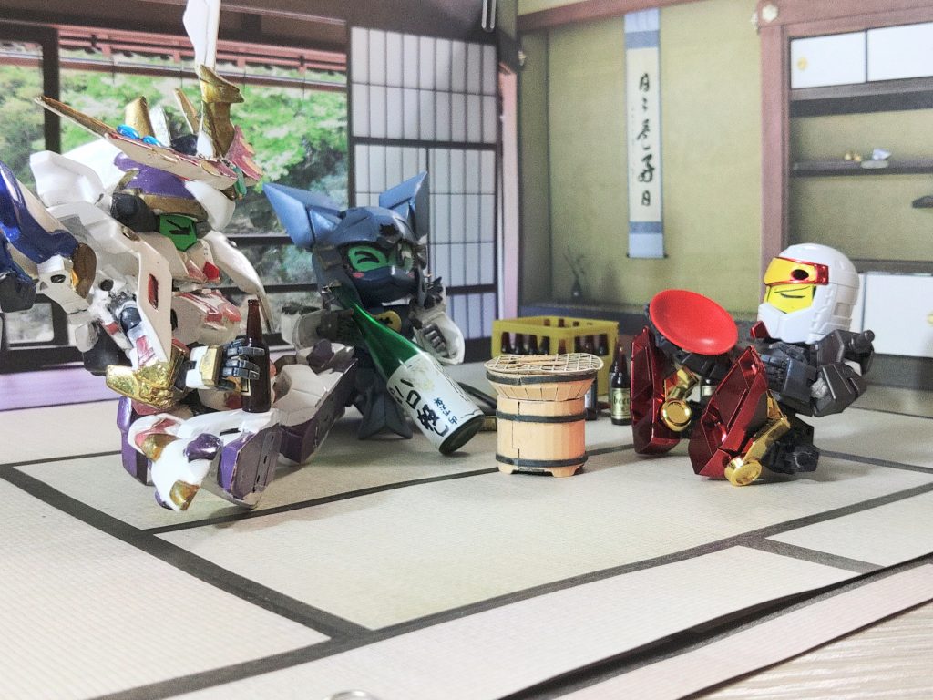 武〈全く!!下らぬ話にワシを使いおって!!普通に飾らんか!!オラ天燐はよ注がんか!!カ〈まぁまぁ今日は飲んでスッキリするにゃん。天〈ホント、サーセン・・・(でも今回も平和に終わりそうでよかった・・・)  一時間後