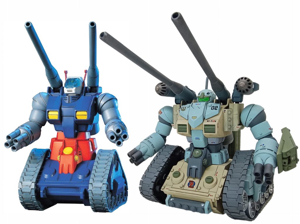 ヘッドはガンキャノンに変更し、機動性を高めるために、プロポーションをローワイドに変更。広げたボディーにガンキャノンのSMLを!左腕にはシールドを装備。まだ、足りないので、背面には、