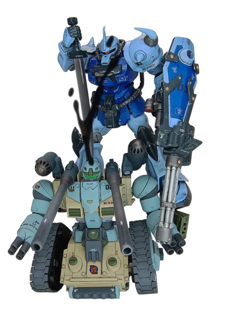 グフカスにザクザクされちゃうシーンですね😱!(量産型ですけど)これをやるためにガンタンクを買われた方も多いと思います。今回のカスタムにより接近戦も可能となったガンタンク