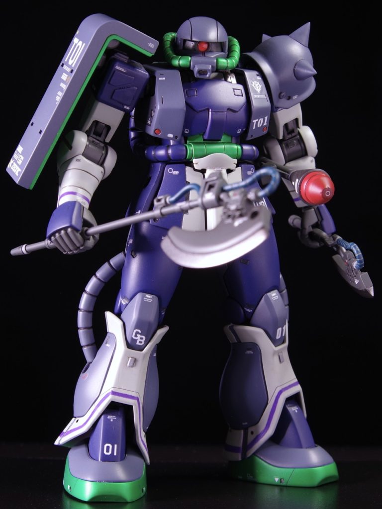 【カラーレシピ】※割合は適当です。本体サフ / サーフェイサーエヴォパープル(G)80% + EXホワイト(G)20%本体ブルー1 / ティターンズブルー2(C)本体ブルー2 / ニュートラルグレー(C)80% + ティターンズブルー2(C)20%本体グレー / ニュートラルグレー(C)75% + ティターンズブルー2(C)20% + EXブラック(G) 5%本体白 / ガルグレー(C)90% + msグリーン(C)5% + EXホワイト(G)5%本体緑 / シルバー(C) → 蛍光イエローグリーン クリアータイプ(G)90% + 蛍光グリーン クリアータイプ(G)10%フレーム1 / メカサフヘビー(G)90% + 黄橙色(C)10%フレーム2(失敗) / スターブライトアイアン(G)80% + サーフェイサーエヴォホワイト(G)20%→EXブラック(G)でフィルタリングバックパック / MSグリーン(C)90% + 純色シアン(G)10%→EXブラック(G)でフィルタリングバーニア / メカサフヘビー(G)90% + 黄橙色(C)10% → スターブライトアイアン(G)ザク・マシンガン、ザク・バズーカ / エンジングレー(C)→EXブラック(G)でフィルタリング ※一部ヒート・ホーク×2 / エンジングレー(C)、ティターンズブルー2(C)、スターブライトシルバー(G)→EXブラック(G)でフィルタリング ※刃部シュツルムファウスト / シャインレッド(C)、エンジングレー(C)→EXブラック(G)でフィルタリング ※一部スミ入れ / カーキ(T)、またはカーキ(T)+フラットブラック(T)少量デカール前後にEXクリア(G)、仕上げはEXフラットクリア(G)+なめらかスムース(C)