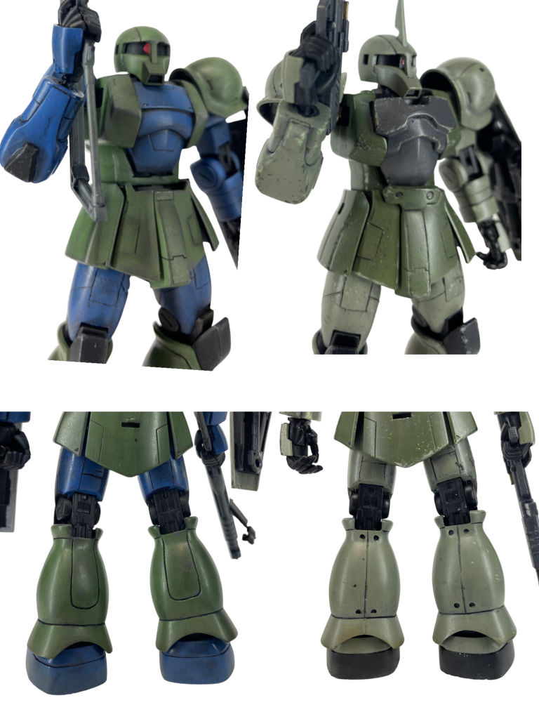プロポーション変更点はゲラート機と同じですが、モールド等は若干差異があります。旧ザクにはない肘のアーマーは流用できるものがなかったので自作しました。