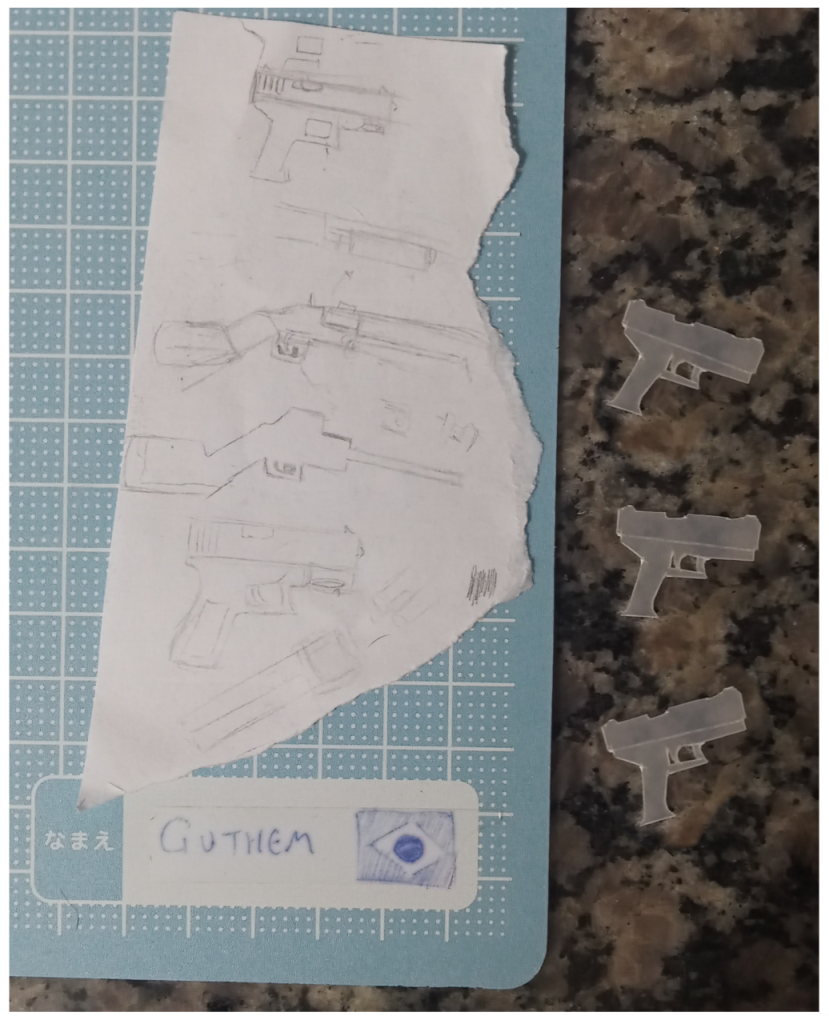 I drew it on paper, copying around the GM's weapon, I transferred it to transparent plastic (ice cream pot), sanded it, glued it, painted it