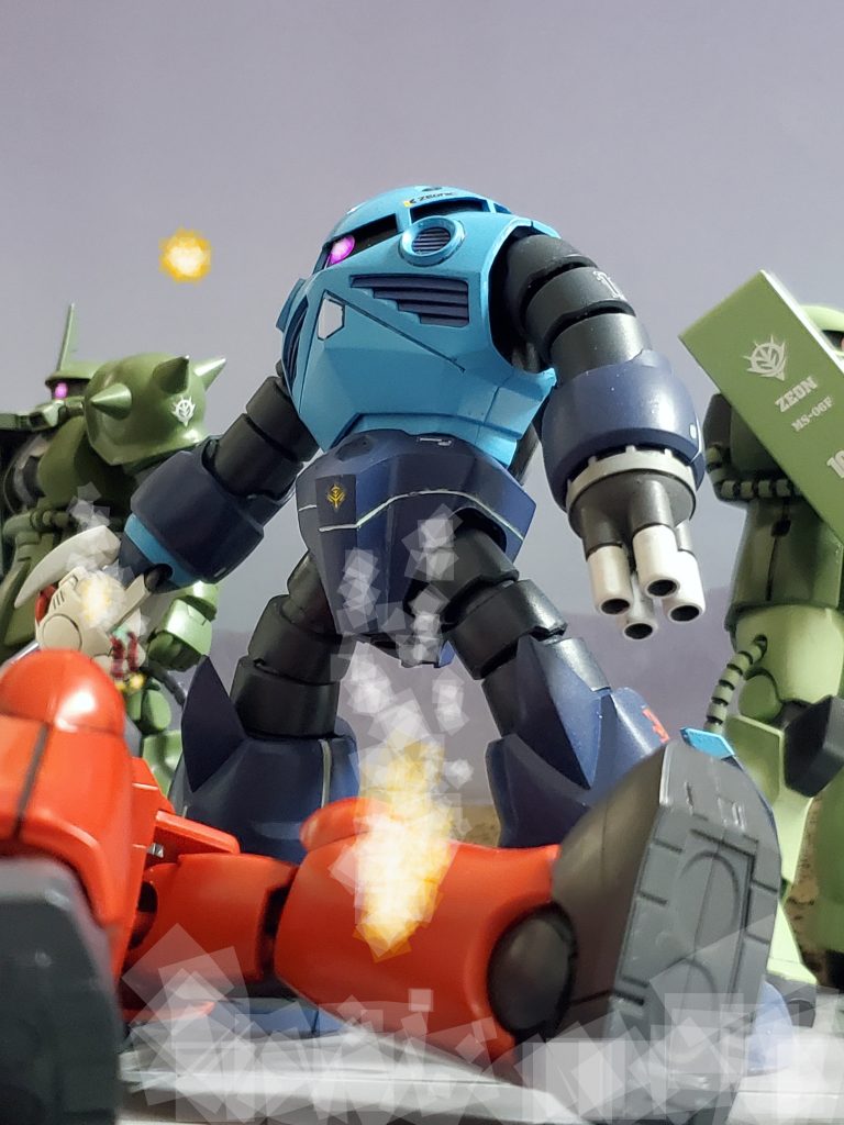 作戦開始から数時間後、攻略部隊は連邦軍ラゴスベースの無力化に成功~✴️そしてブーン大尉らは連邦軍増援部隊が到着する前に即座にベースから撤収する❗このような局地戦で数々の戦功を挙げる潜水部隊であったが連邦軍の物量の前に食い止める事が出来ず、宇宙世紀0079年11月『オデッサデイ』を迎えてしまうのである…😢✨また、フラナガン・ブーン大尉はオデッサ作戦開始前に辞令が届き、新設マッドアングラー隊に転属❕あの『赤い彗星』シャア大佐の副官の任に就くこととなるのであった…💫以上、私の妄想イメージによるズゴックG型試作強襲型の活躍ぶりでした~😊🎶