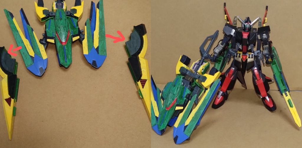 ソードアーマーのソードブレード部分も分離ができ、味方の装備にすることが可能。例として、前に投稿した『キュラサメ』の腕に装着。他のアーマーは超高火力のライフルとして使用することができます。