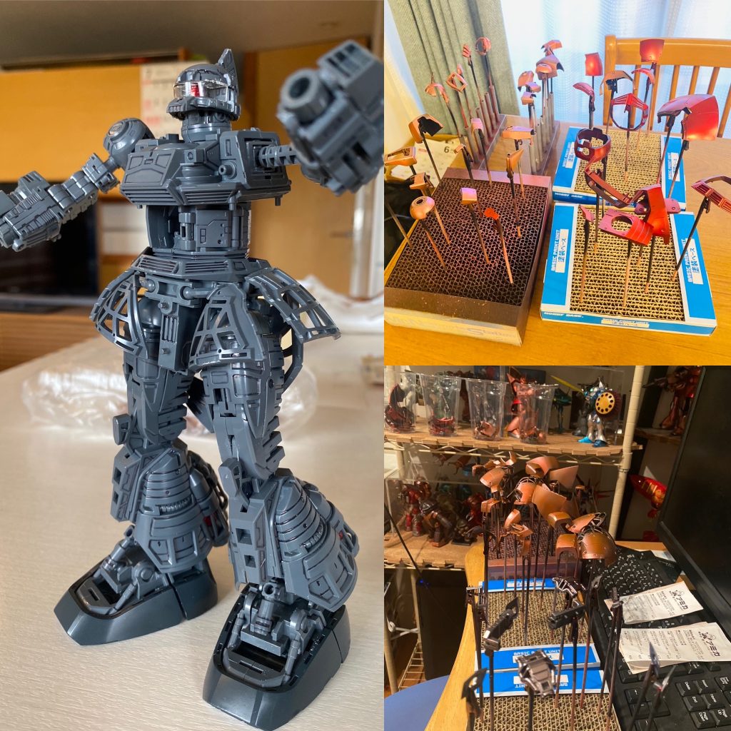 フレーム、前のオーナーさんがしっかり墨入れしててくれました。とにかく部品が多く、塗装台3台ローテーションで使いました。