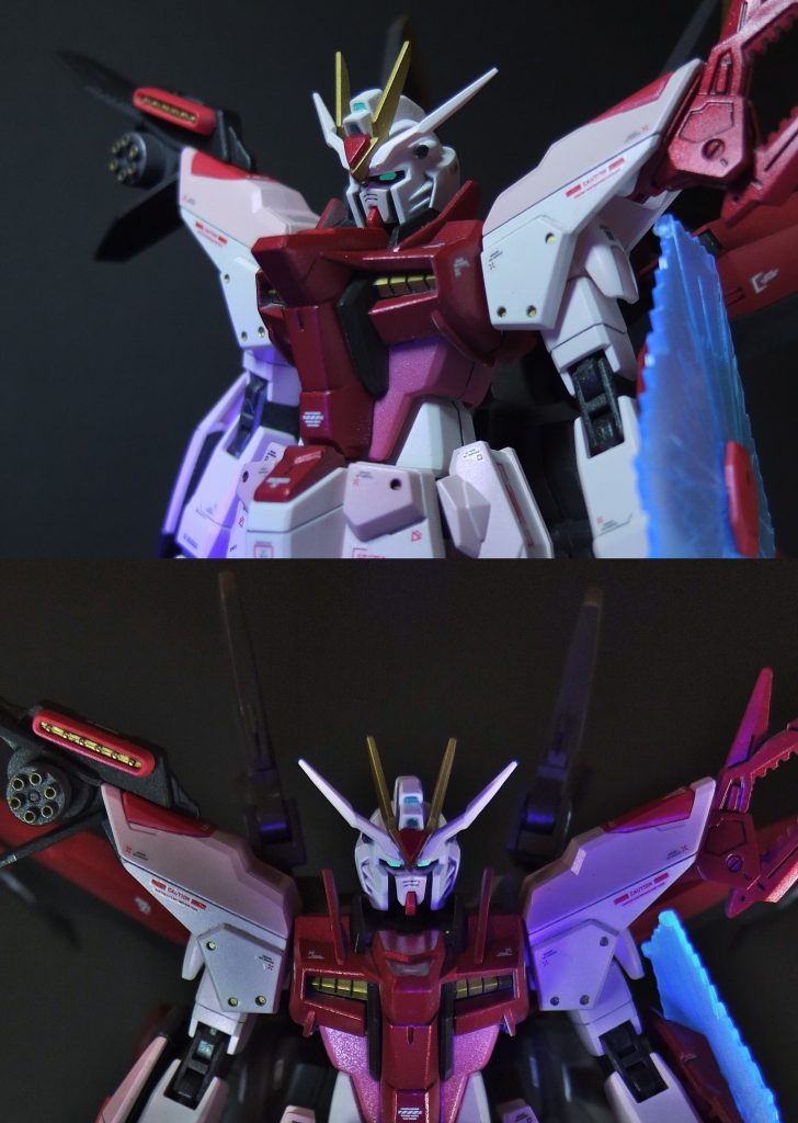 目はエヴァ塗料のネオンカラー（蓄光）を使いましたアンテナは元々メタリックレッドでしたが自分のミスで額の部分と色被りをしてしまったので金色にしました