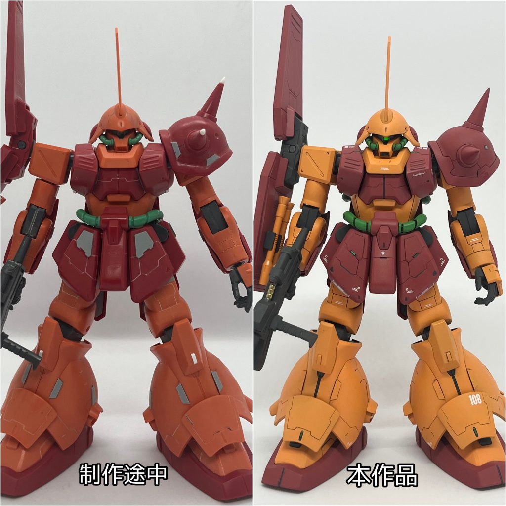 制作途中から完成までの比較。スジボリやプラ板でのディテールアップ状況です。