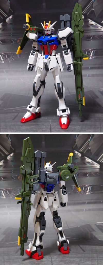 ランチャーストライクガンダム。HGCE版のストライクガンダムに装着しています。