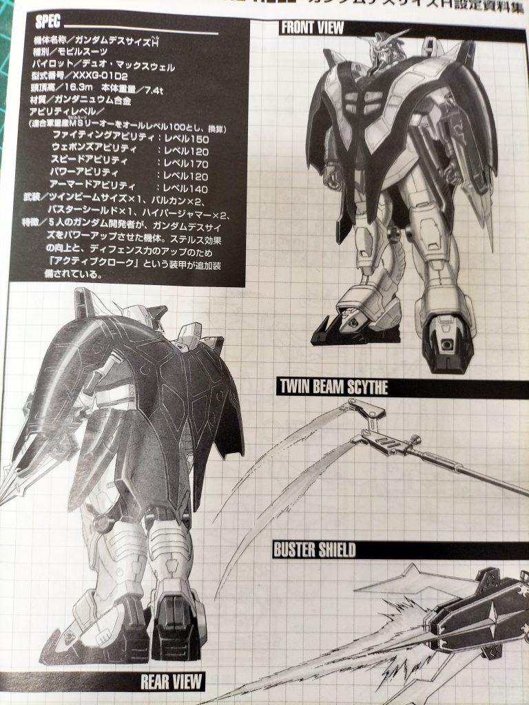 取説より。このかっこよすぎる設定画でデスサイズヘルのイメージ変わりました。ホントに良いキットでした✨最後までご覧いただきありがとうございました!