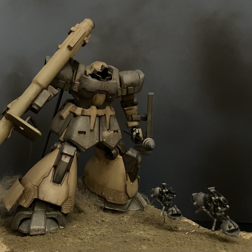 戦力‥ MS-06 2機、09 1機PVN.42/4マゼラ・アタック1両偵察PVN.4/3ワッパ 2機火力‥ 175mmマゼラトップ砲、280mmバズーカ、360mmラケーテンバズ、3連装ミサイルポッド、シュツルムファウスト等。一個小隊にはなるか‥