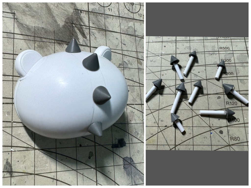 頭部から背中〜尻尾にかけての背びれ(？)はコトブキヤのスパイクのディティールアップパーツを使用。　