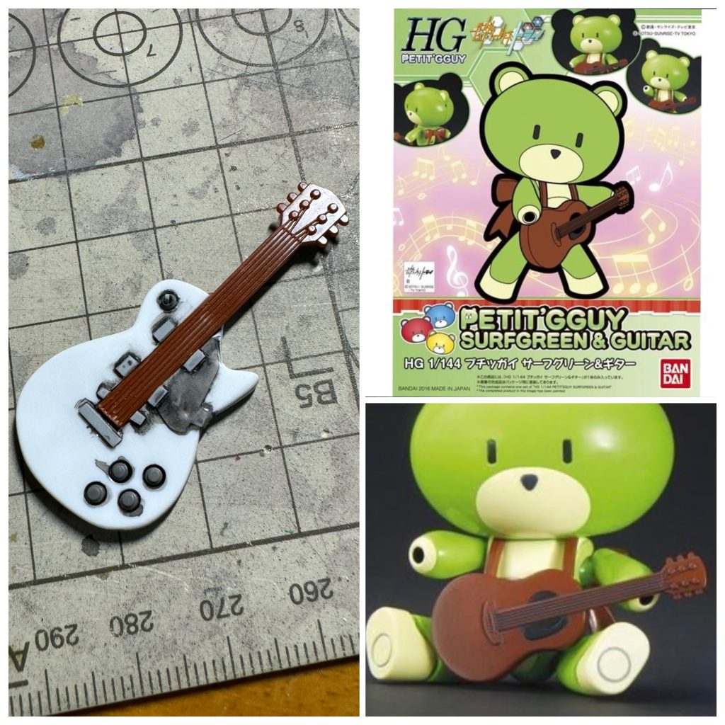 ぼっちちゃんのギターギター本体はプラ板とコトブキヤのディティールアップパーツ、弦の部分は「プチッガイ サーフグリーン&ギター」付属のギターをカットして使用しました。　𝑚𝑦 𝑛𝑒𝑤 𝑔𝑒𝑎𝑟...