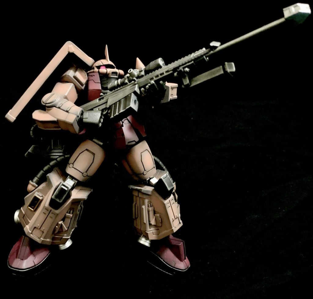 オリジンの対艦ライフル装備のイメージで作りました。平手が両手持ちにいい感じで、安くてお手軽でしたが満足しています。