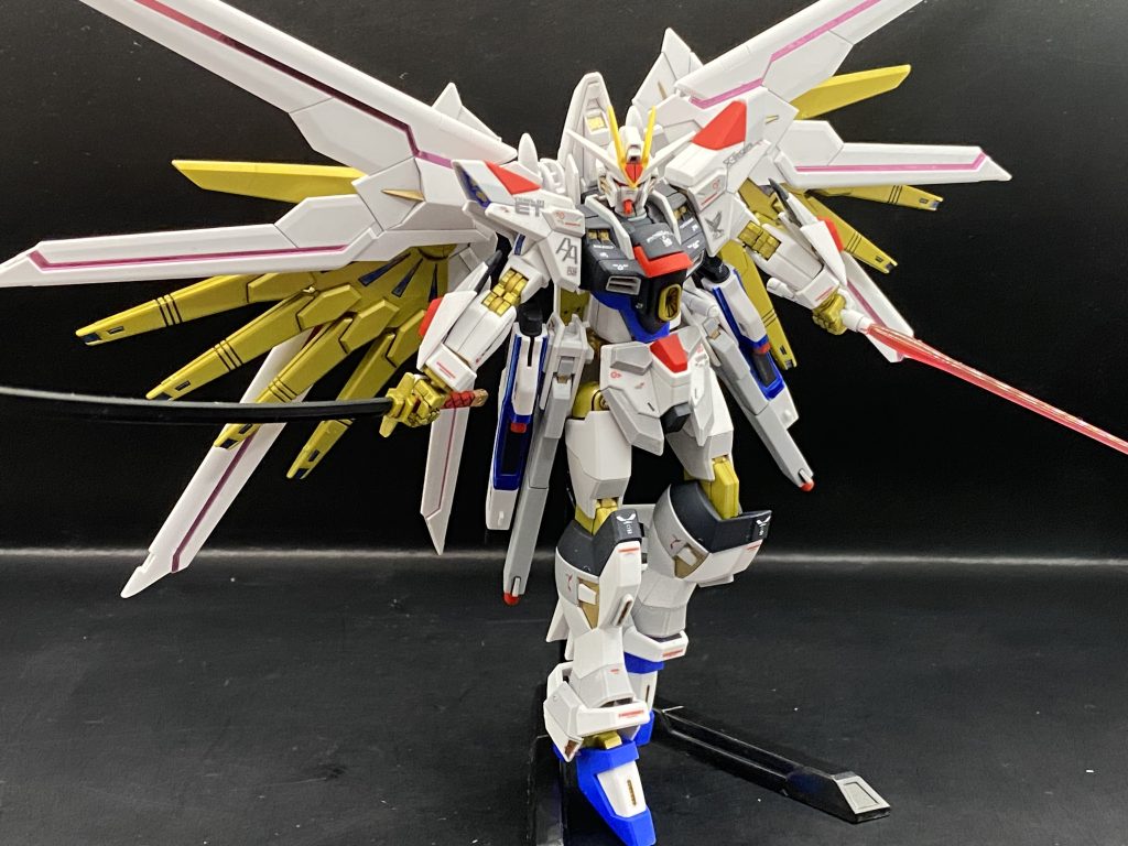 パッケージイラストっぽくポーズ実体剣とビームソードの二刀流という異色ながらなかなか決まっているポージング