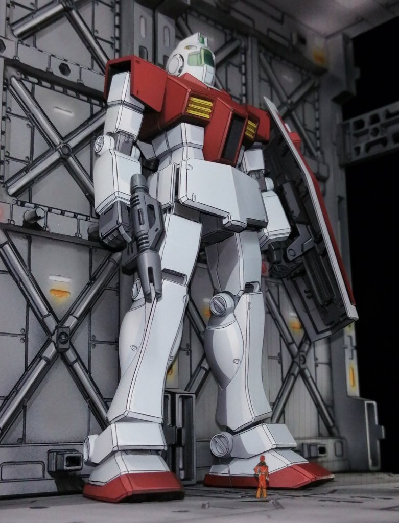 HGジム ＆ MSハンガー　ジオラマ？　アニメ塗り–2枚目/制作者：p.e.n.n.y.1