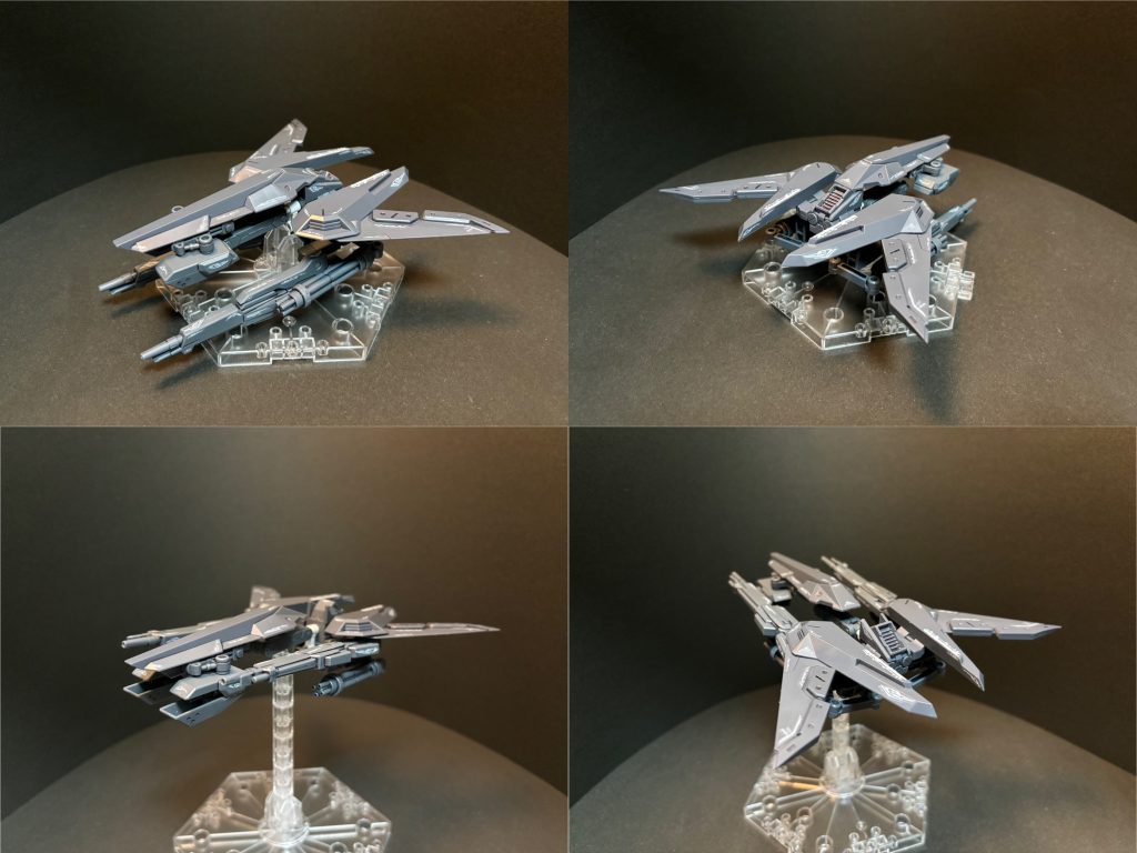 【戦闘機型支援メカ】機体名:スカイライダー【使用したもの】・ガンプラバトルアームアームズ・パワードアームズパワーダー・ボールデンアームアームズ・M.S.G エクシードバインダー等簡易変形で戦闘モードと巡航モードを切り替えられる支援戦闘機です。基本的には搭載AIによる無人でのサポートを行いますが、本体である0ガンダム・バウンサー側から無線コントロールで操縦する事も出来ます。