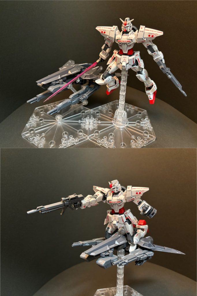 スカイライダーは随伴行動によるサポートが主体ですが、機体上部のMS用ランディングギアによりSFSとしての運用も可能です。