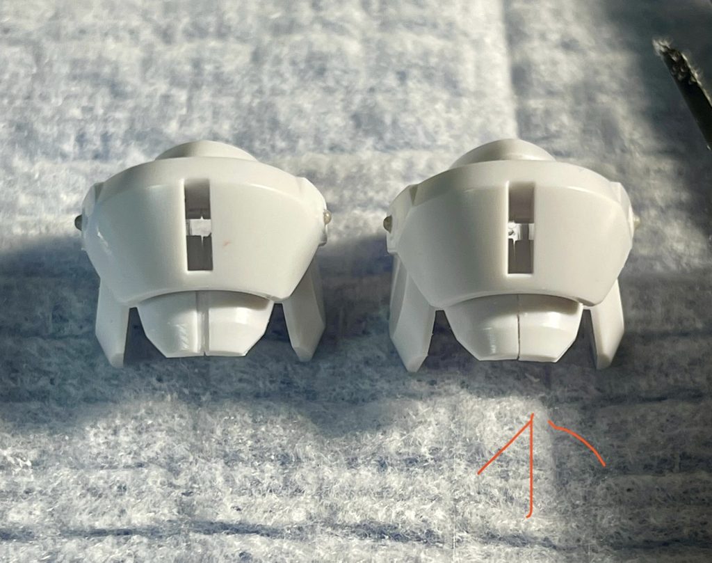 肩や膝裏周囲の合わせ目は段落ちで処理しました