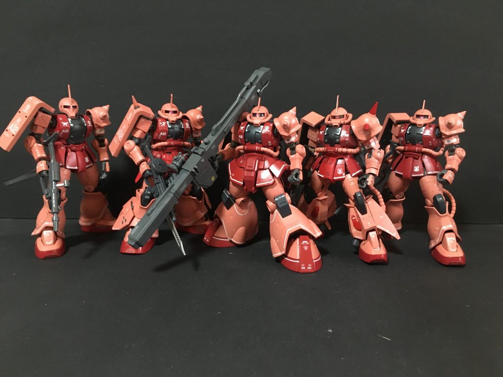 シャア専用ザクの集合ショット。ザクⅡ S型 https://gumpla.jp/hg/1091065高機動R2型 https://gumpla.jp/rg/1091059高機動試作RD型 https://gumpla.jp/hg/2003233高機動地上用GD型 https://gumpla.jp/hg/1999099ザクⅠ S型 https://gumpla.jp/hg/1091077ご覧いただきありがとうございました。 気に入っていただけたら いいね👍をよろしくお願いいたします