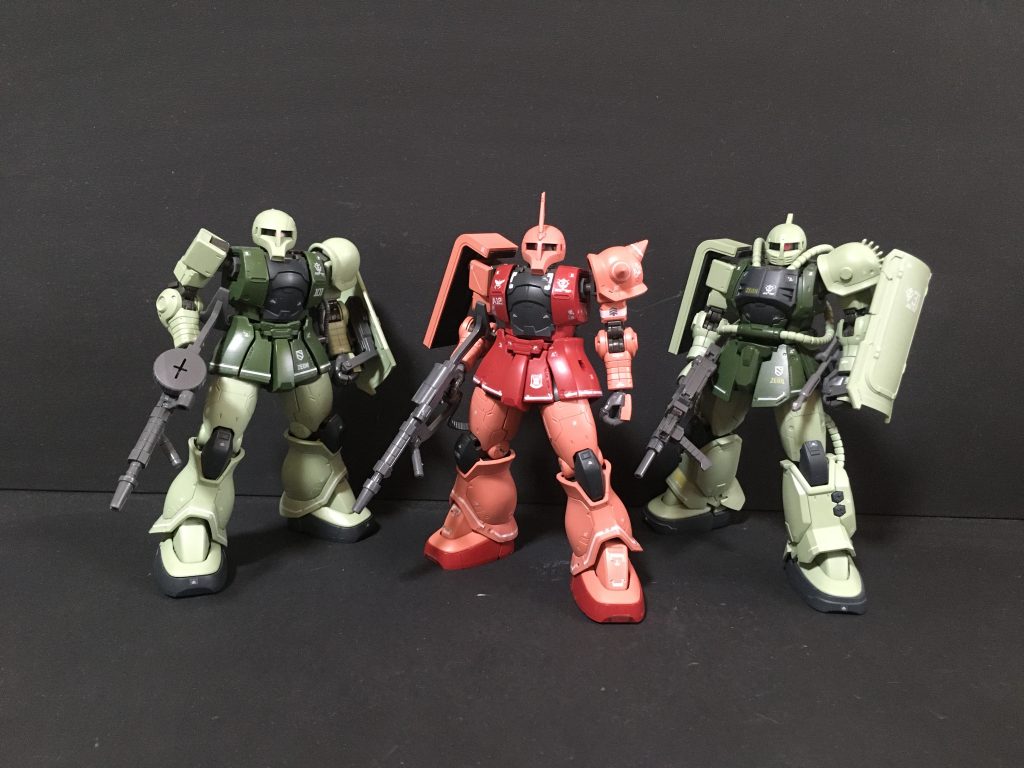 シャア少佐部隊の集合ショットブグ量産型 https://gumpla.jp/hg/1108533ザクⅠシャア専用機 https://gumpla.jp/hg/1091077ザクⅠ量産型 https://gumpla.jp/hg/1108536