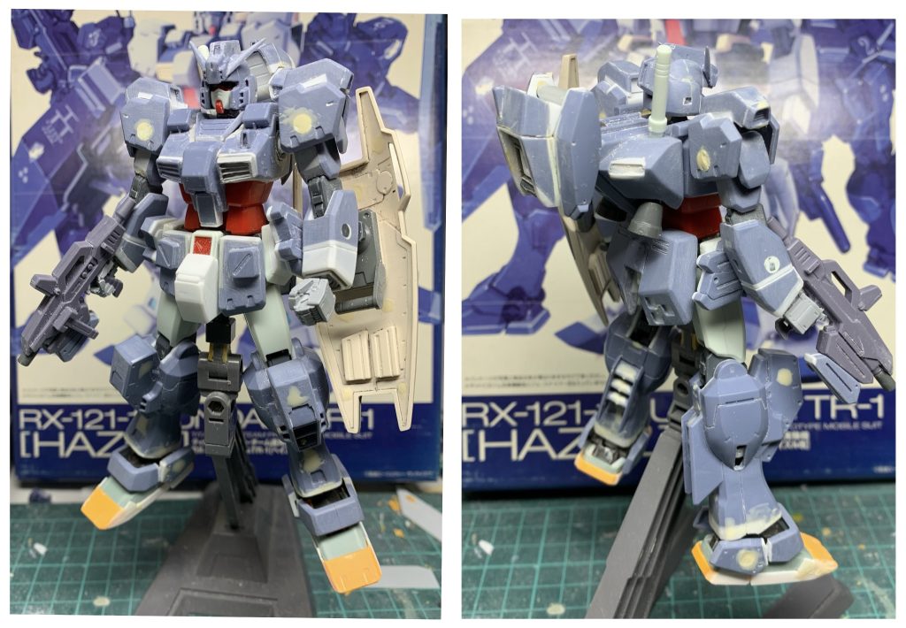 全ての改造が完了しての塗装前の画像です。ビームライフルはリヴァイヴガンダムマークII、シールドはジム改から流用しています。