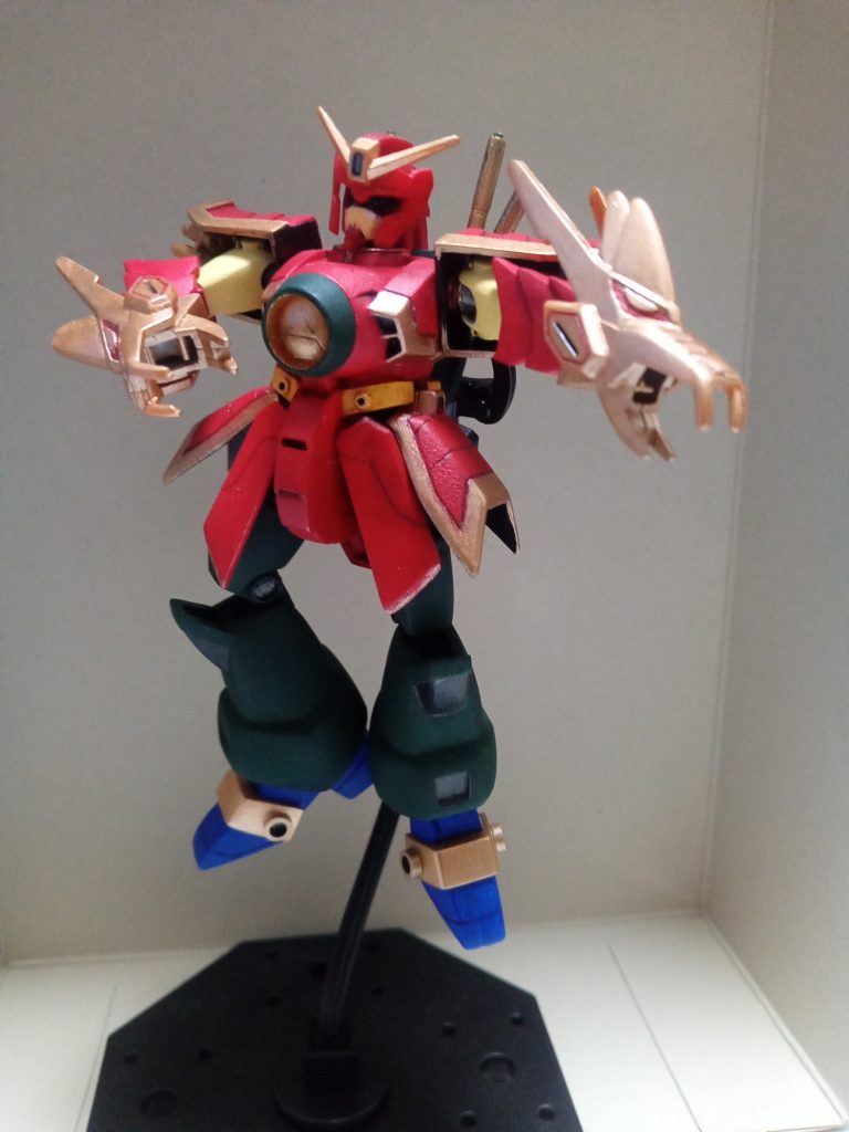 表面の傷と、覚えたてのガンマカで塗られた部分を綺麗にして、オリジナルのカラーで筆塗りしました。イメージは某漫画の主人公の女バージョンです。ちょうどアニメリメイクが決まったらしいのでそれで思いつきました。