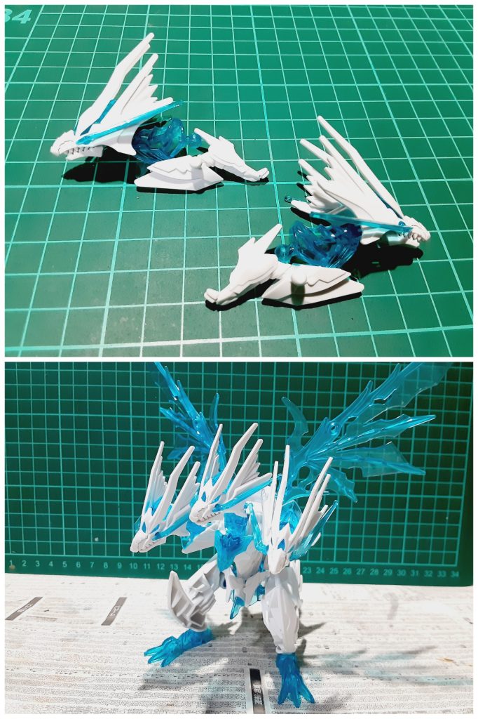 それを二つ出来たら腕を元に戻します。これで三つ首ドラゴン状態に出来ます。切った張ったの改造せず無加工で再現する事ができます