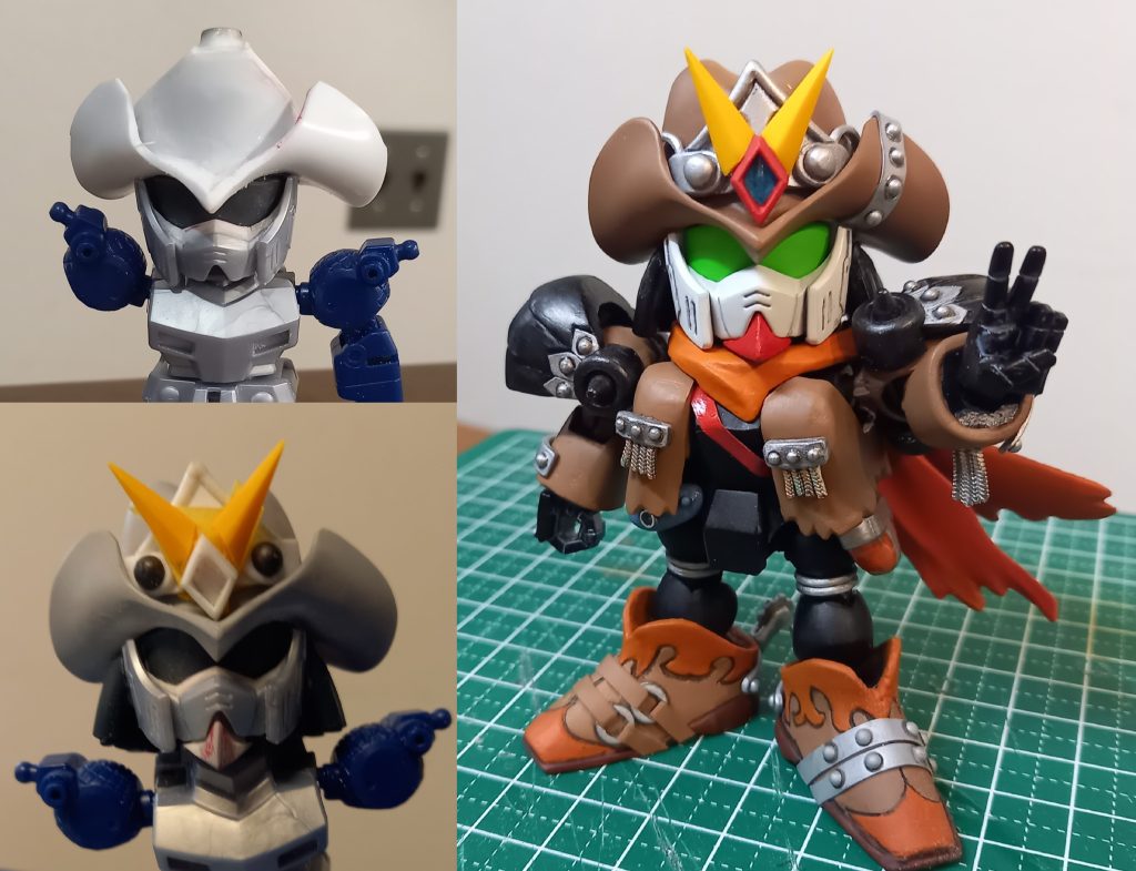 帽子はほぼほぼプラ板からのスクラッチです。SDガンダムはピースサインがよく似合う。