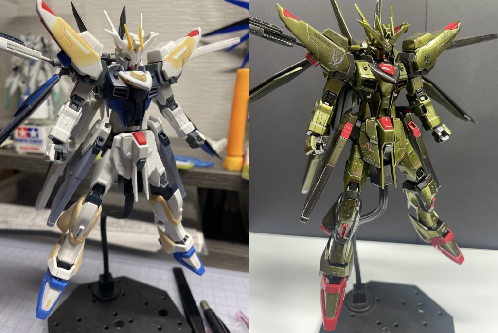 今回ボーンペイントのボーンミラーとフィニッシュクリアイエローを使い金色の塗装に挑戦してみました。メッキ塗装は普通に塗装するのとは違う点があり気を使う部分が多く大変でした(笑)ぶっちゃけ想像していたメッキ塗装と比べるとあまり上手く行きませんでした…しかし塗る前と比較してみると色のマジックとデカールのディテールも相まって様変わりしますね!