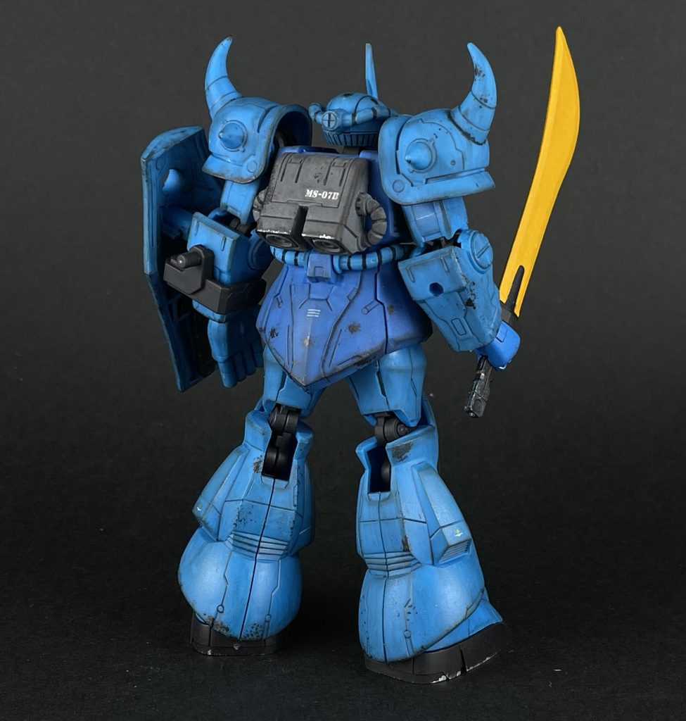 【塗装箇所】ハンドパーツ…ガンダムマーカー ガンダムライトブルーバックパック、ヒートロッド…水性ホビーカラー ダークシーグレーヒートサーベルの刃…シタデルカラー アバーランドサンセットを下地にして、ユリエルイエローを重ねています。