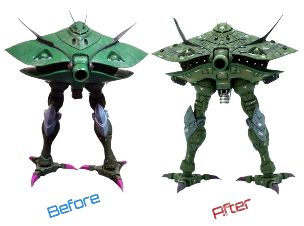 ノーマルキット（左）と改修後（右）の比較写真です(zaku-kao5)