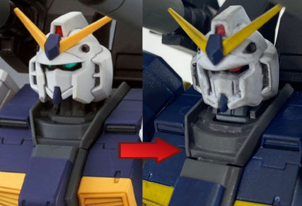 顎下のディテールをチンガード風に改造側面の通気口?の仕切りを削除頬にスリットを追加
