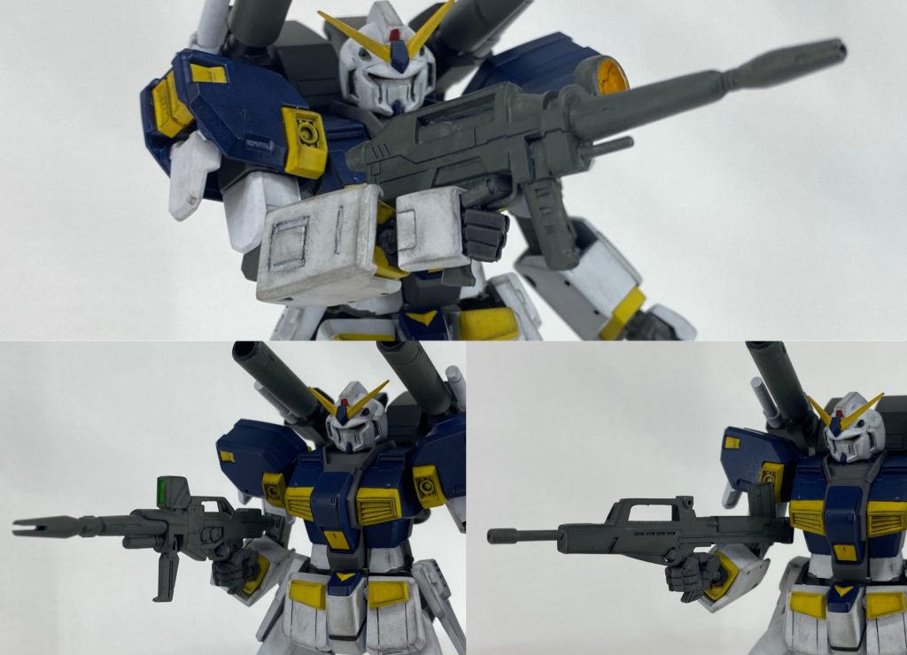 射撃兵装は3種類用意しました!・ビームライフル(RX78-2タイプ)・ビームライフル(陸戦型ガンダムタイプ)・ライフル(ジムライフル)それぞれストーリー(敵対時)とシミュレーション(プレーヤー操作時)で装備できるものです。