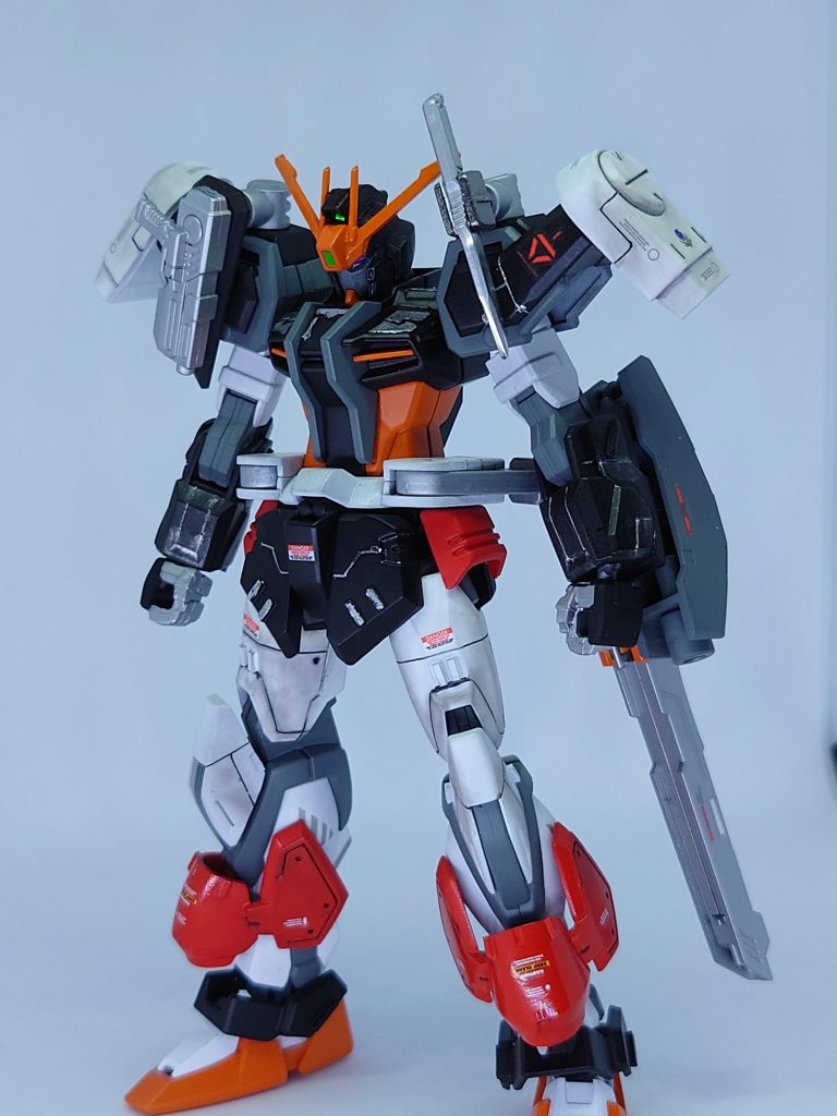 ストライクE 　カスタム大西洋連邦の要請を受けて、アクタイオン・インダストリーが開発したストライクEベースの機体。専用のストライカーパックとの同時運用を前提とした重攻撃機として開発される。アクタイオン社としては後に開発する機体のためのコンセプトモデルや試験機としての側面を有しており、ファントムペインで運用されていたアクタイオンプロジェクト機のデータフィードバッグが顕著に現れている。機体そのものはストライクEの基本コンポーネント、及び拡張性に優れるX-100系フレームを引き継ぎつつ、重武装運用に伴うフレーム強化、新型パワーエクステンダーの導入、各部センサー系の近代化更新が行われ、さらに火力強化の目的でバスター系のユニットも組み込まれ、ブルデュエル運用データから得られた増加装甲も取り付けられている。装甲はヴァリアブルフェイズシフト。