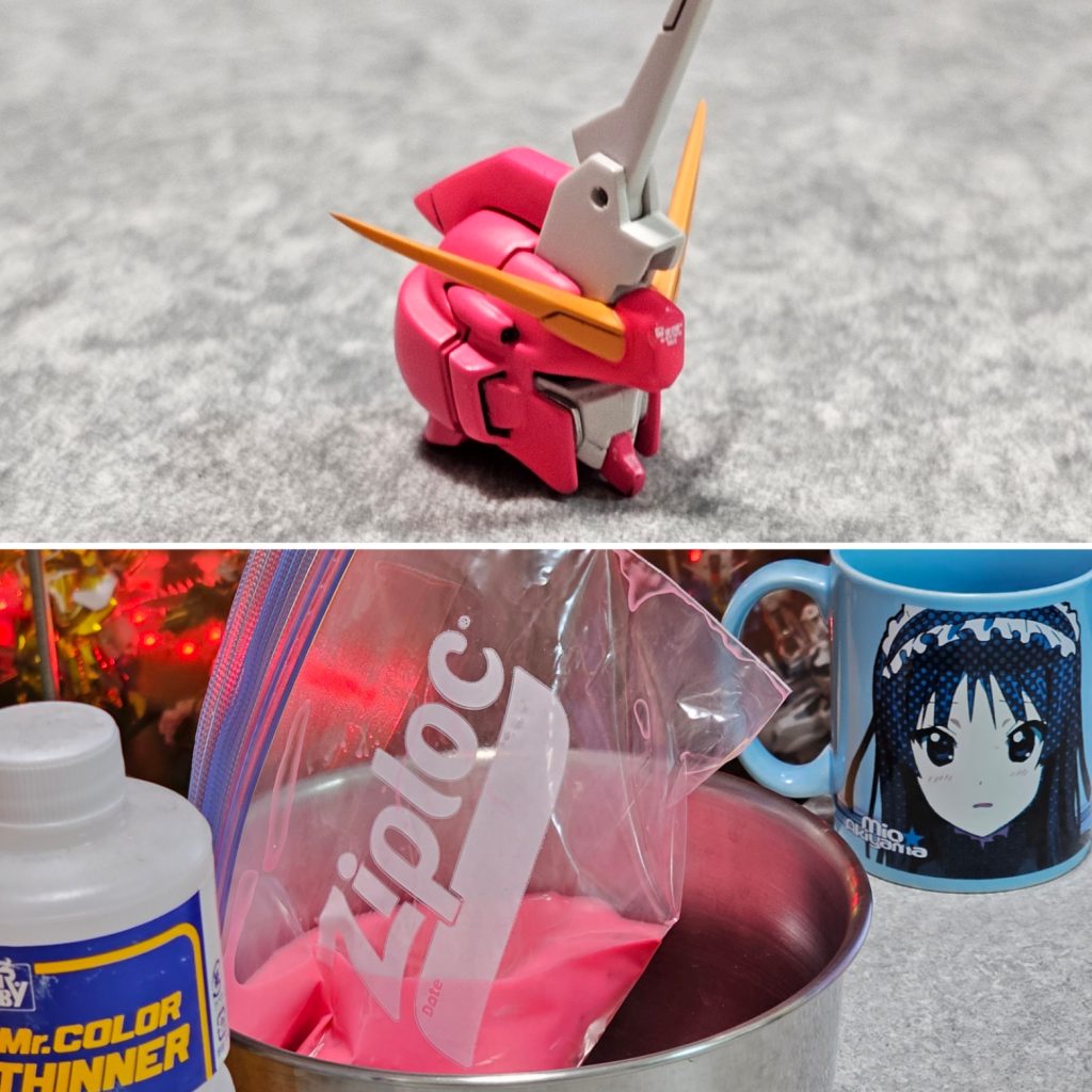 まだ角が折れてなく、ドボン前の頭部とドボン。