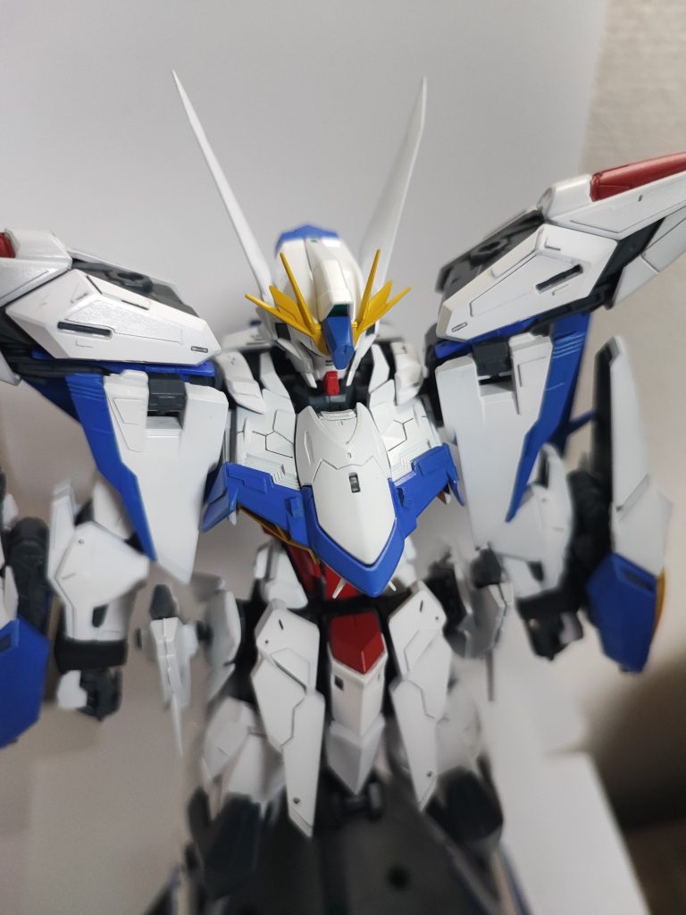 胸のスジボリと肩のプラ板追加に力入れてました。機体の中心にディテール多めに頑張りました。