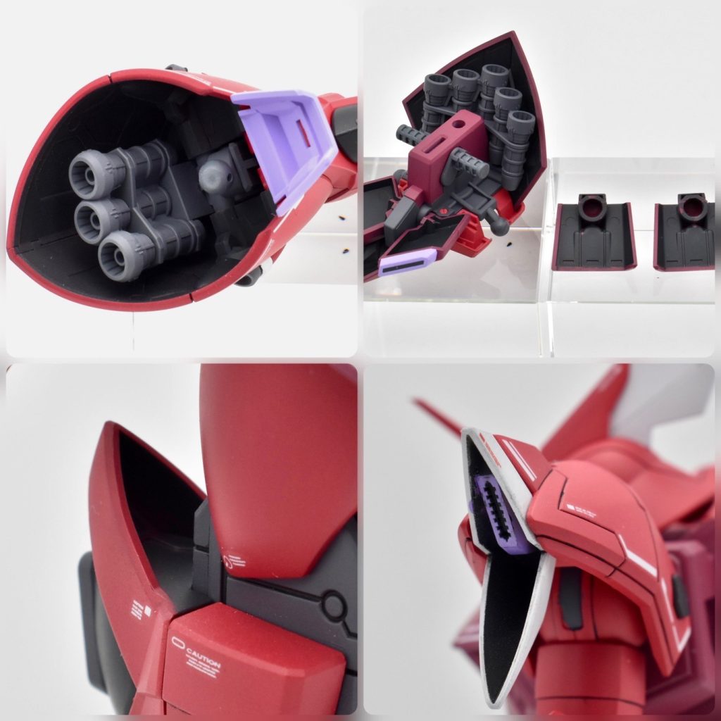 HG 1/144 ゲルググメナース(ルナマリア・ホーク専用機)の外装パーツの裏側は、エナメル塗料を使って丁寧に塗装しました。裏側にも細かいディテールがしっかり作りこまれているため、塗装することでさらにリアルさが増します!