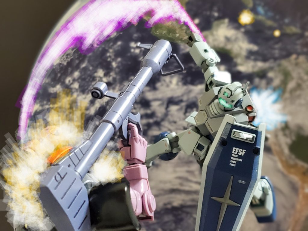 オデッサ作戦以降、エース部隊に昇格した第3戦隊は『星🌟一号』作戦に備え広囲に展開する連邦艦隊の防衛任務に就いていた😊🎵地上、宇宙共にジオンのMSはザクに代わり新型MSドムが目立つようになる👀💦しかし、そのドム相手にも互角以上の戦いをみせるジム強化試作機✌️右腕に固定装備されたビームサーベルは熟練パイロットの間でも取り回しに優れた人気の装備である⚔️