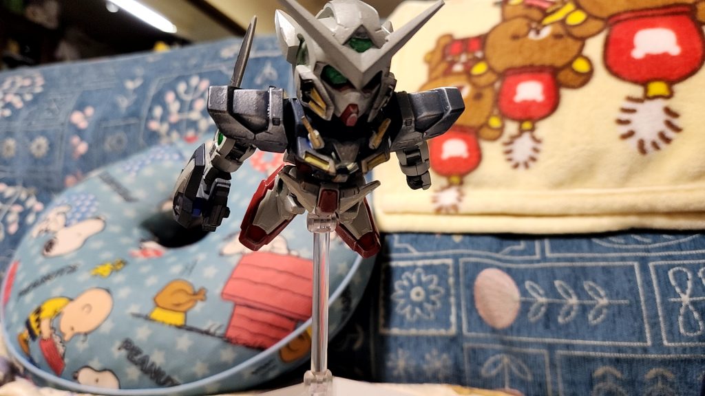1話目の登場シーン風に。空から降りてくるガンダム、とてもインパクトあったなあと思いながら放送当時見てました。