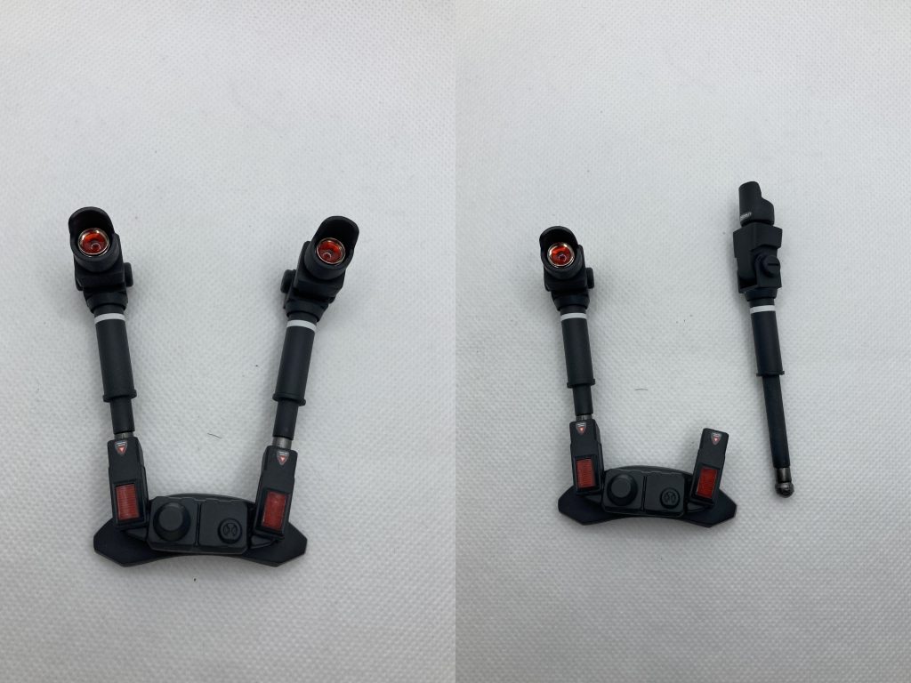 バイザーはキットにマスキングテープを貼った上にカーブが合うようにプラバンとパテで土台を作成した上にジャンクパーツを組み合わせて作成しています