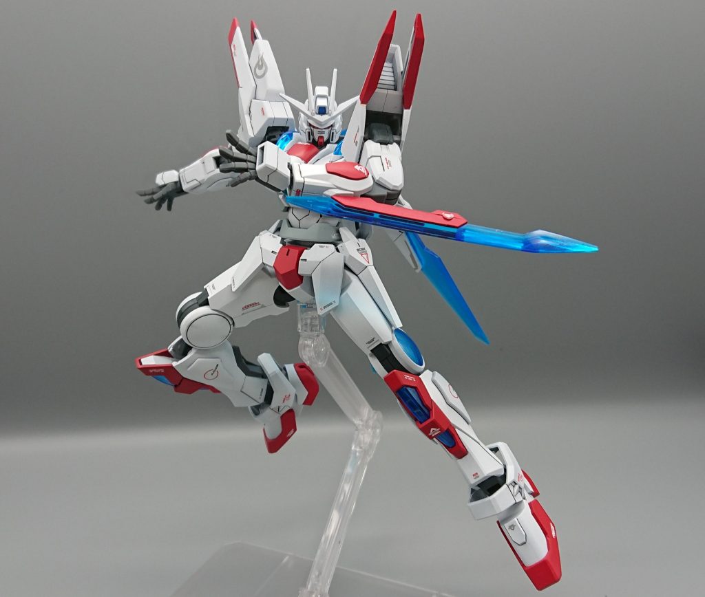 武装紹介ーGNバーニングブレイド肘部分に装着した刃武装。格闘しながらふるうことができる。トランジェントのパルチザンの刃を流用しています。