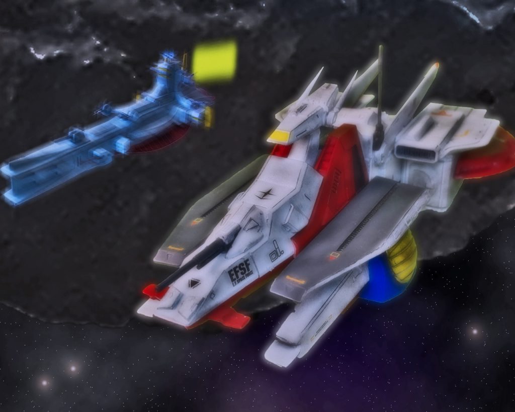 「あれが俺達が乗るホワイトユニサスだ」トムは僚機に伝えると3機は一纏りになる。「新造艦はデカいなぁ。流石はペガサス級」「違うぞバル。あれはユニサス級で別物だ」ミッシェルが言う。「そうなのか?」「ああ、あれはあくまで宇宙用艦艇でペガサス級のような大気圏内での運用はできないんだ」「へぇ、にしても外には随分艦艇の数が多いな」3機はサラミスの間を縫うように機体を進める。「オデッサ・デーにルナツーもかなりの痛手を受けたからな。あれから警戒レベルも高いままだ」ルナツーの周辺には多数のサラミス級や無人哨戒艇が厚く配置されており物々しい雰囲気を出していた。実際、オデッサ作戦からルナツーの警戒態勢は引き上げられたが、それだけでなく未だ破壊された宇宙港が復帰せず使用できない為に、地球から打ち上げられた大半の宇宙艦艇が外に停泊したままであった。「こちら地球連邦宇宙軍所属、第18アグレッサー隊隊長サーペント01。貴艦への着艦許可を願います」トムはホワイトユニサスへ通信を入れる。「こちらホワイトユニサス。識別コード確認中。その場で待機願います」「了解した」トム達はスラスターを使いその場に留まると許可を待つ。「そういやあいつ元気かな?」「ああ、確かあれに乗っているんだよな」「またお前達三人が揃うとは因果なもんだ」「隊長、まさかそれで俺達を呼んだんですか!?」「フッ、ただの偶然だ」