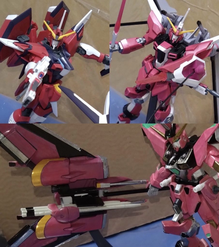 更には、それぞれの得意とする近接戦闘に。シンのイモータルジャスティスは片手にライフル、もう片方にビームブーメランを装備。 アスランのインフィニットジャスティスの弐式はビームサーベルを接続した形態『アンビデクストラス・ハルバード』で。 そして、アースのスペランツァジャスティスのIIPLUSは最大の特徴であるファトゥムの大型斧形態のラブリュスで……それぞれ、敵大型コピーズを撃破していった。