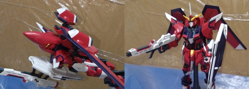 出現したのは様々な世界の大型兵器。ユノが仮に出撃しても、ジム一機でこれらを相手にするのは難しい。操縦が上手い人間、主にエース級のパイロットの力が必要だ。 ユノとサクラの2人がそう思った時、ここでまさかのブレイク現象が起きてしまう。おそらく、大型のコピーズが大量に出現したことが原因なのだろう…。 「また戦争がしたいのか、アンタ達は!」 「あの戦闘機はシン君のイモータルジャスティス!」「ジャスティス!?パイロットがシン君って…?」 その場に現れたのはイモータルジャスティス、パイロットはシン・アスカ。ユノは一番驚く。特に驚いたのはシンがジャスティスに乗っていることだった。 サクラからC.E.75年のシンであるという説明に対し、『あの世界の戦争はまだ終わってなかったの!?』と更に驚く。サクラはここでも『あとで話すから』と言う。後ほど、彼女から説明されることだろう……。 「コイツら、一体何なんだ!?」『シン君、こちらギャザーロード隊のユノ・アスタルトです!』「確か、アルカ小隊長の…。それで、小隊長は?」『小隊長は現在、別の任務中で連絡が取れないの。連絡が取れ次第、援軍として送りたいけど……』「いや、コイツらは俺一人で十分だ」 シンが搭乗するイモータルジャスティスはMS形態に変形し、敵コピーズ部隊に攻撃を仕掛ける。火力が高い機体、防衛が高い機体、スピードが高い機体……と、様々なタイプのMAを相手にするシン。イモータルジャスティスの高い機動性と運動性により身軽に攻撃を交わしつつ、少しずつMAを撃破していく。