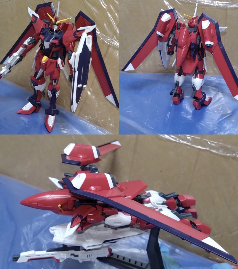 最初は軽い説明を。 シン・アスカ搭乗機『イモータルジャスティスガンダム』型式番号:STTS-808世界平和監視機構『コンパス』に所属する新型の可変MS。ファトゥムの着脱機能を排したとはいえ、高い機動性を持った機体。なんでも、ジャスティス系列の中で最も軽量化された機体のようです。映画で観た時、『まさかシンがジャスティスを!?』と思わず叫びそうになる程ビックリしました(;´∀`)