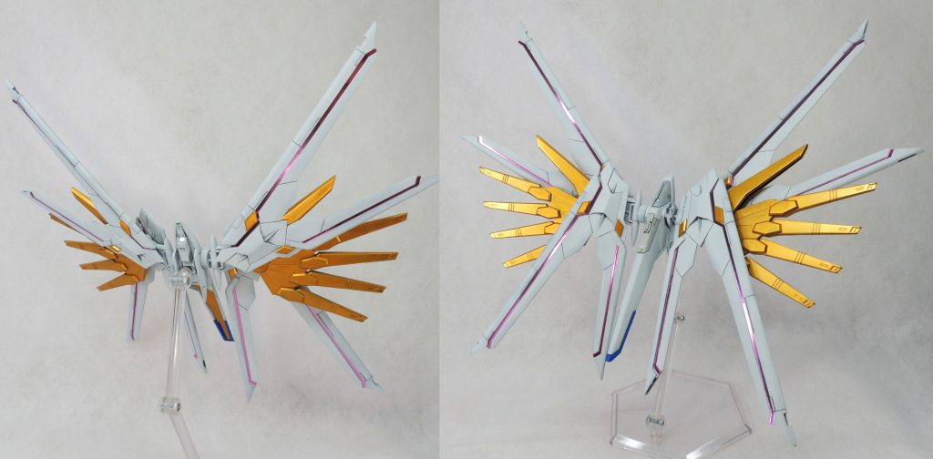 プラウドディフェンダーは丁寧にヤスリでパーティングラインを処理しました。本体同様、スジ彫りとプラ材の貼付でディティールを追加しています。肉抜き穴は0.3㎜プラ板を切り出して塞ぎました。