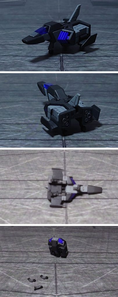 コアファイターの前後ろ、裏側、コアブロック変形機構。 